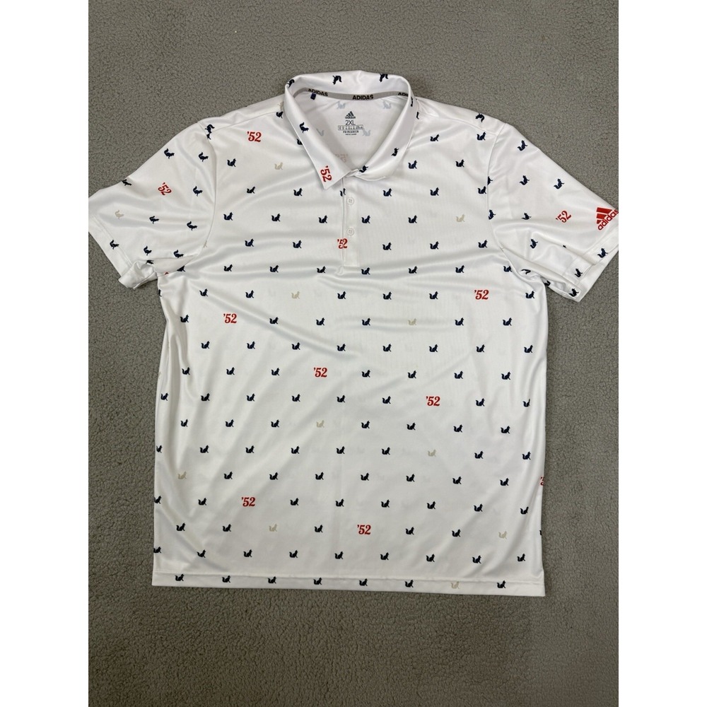 Adidas Men Polo Shirt 2XL White Fox '52‎ Allover Print Short Sleeve Collar